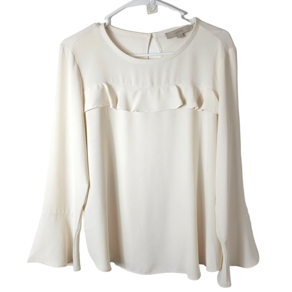 Loft Petite Ruffle Mixed Media Blouse - Picture 3 of 9